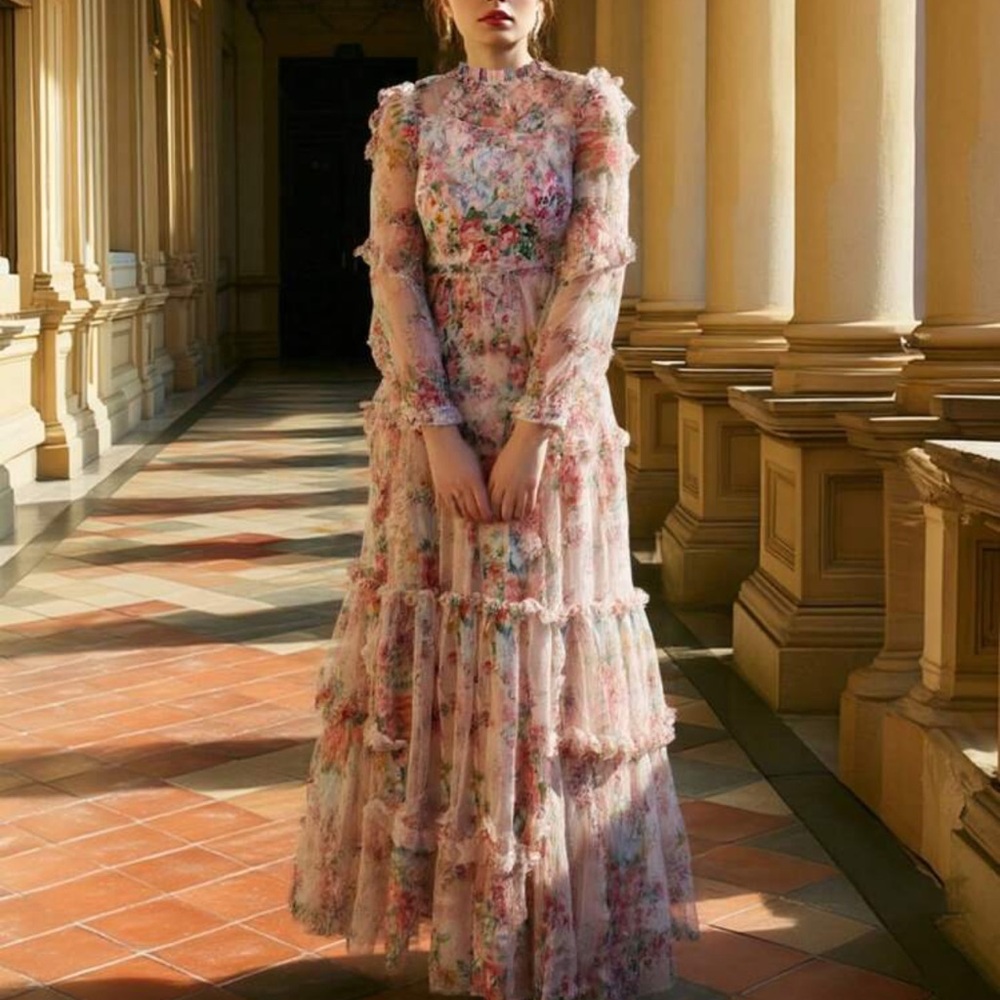 Floral tiered maxi dress Small